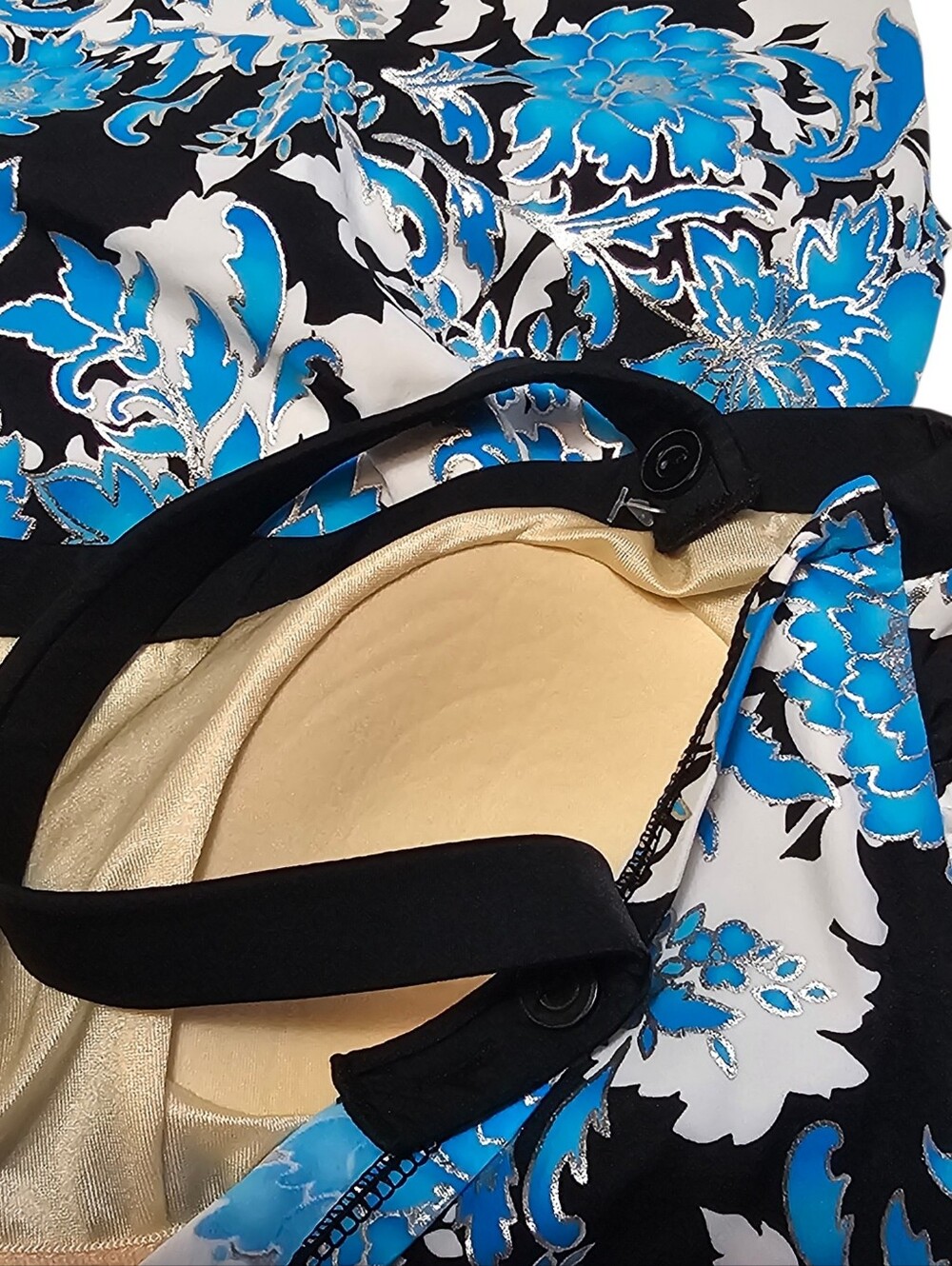Maxine of Hollywood Swimdress One Piece Swimsuit Blue Floral Metallic Silver  16 - Picture 4 of 8